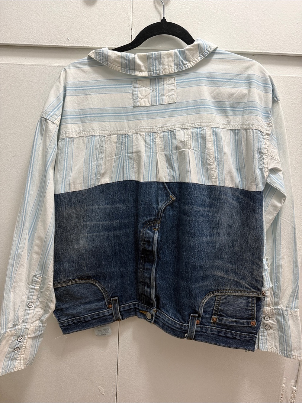 We the Free Striped Blue & White Denim patchwork Button Up Shirt XS